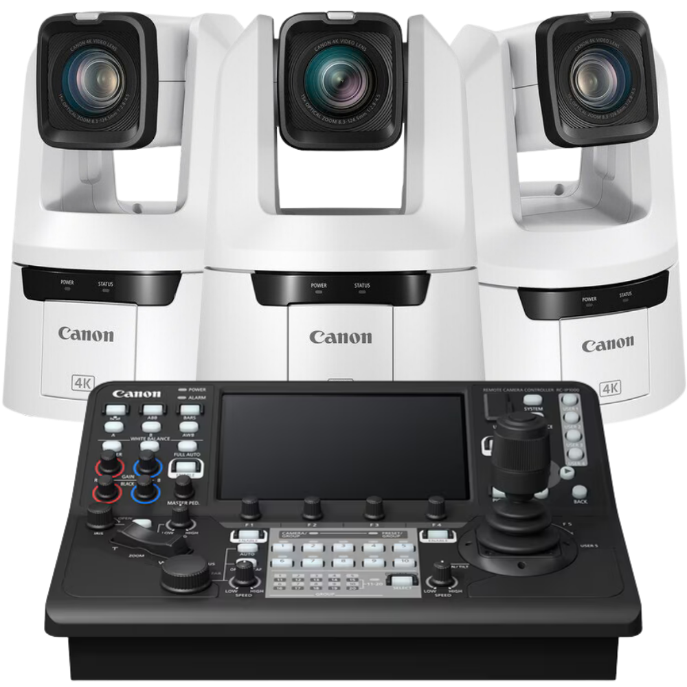 Canon 3x CR-N700 PTZ Cameras with RC-IP1000 Controller Bundle (White)
