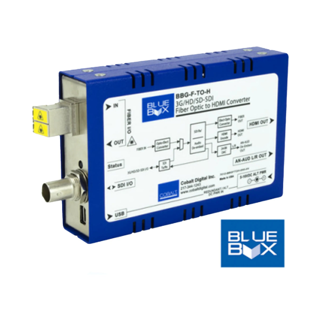 Cobalt Digital BBG-F-TO-H-ST Blue Box 3G/HD/SD-SDI Fiber Optic-to-HDMI Extender-Converter Transceiver