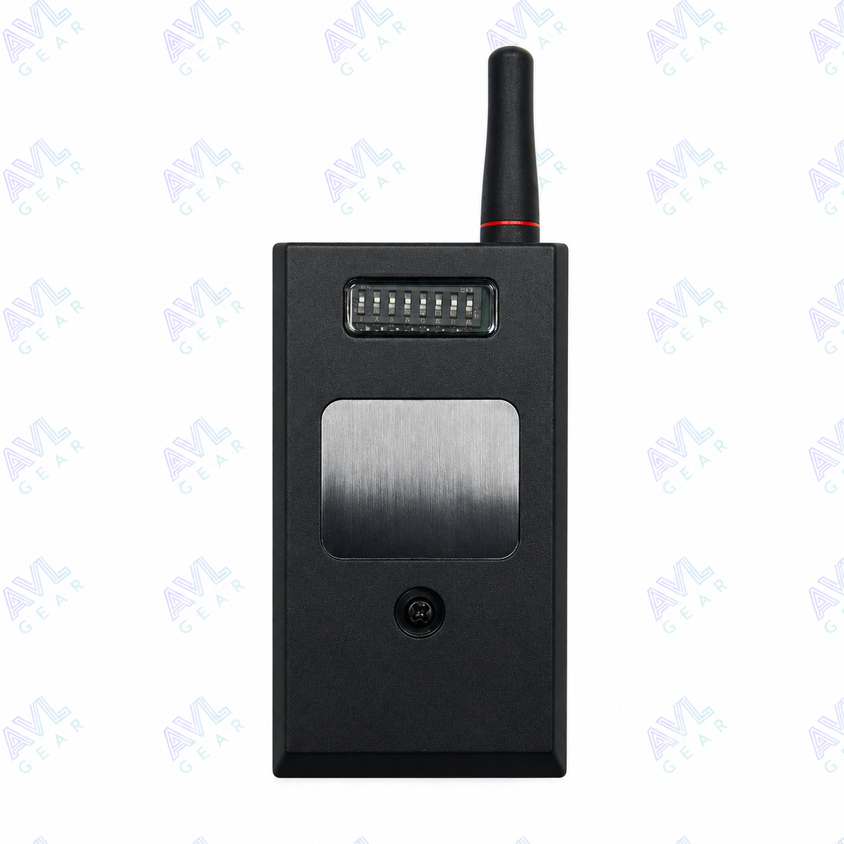 Black electronic device with a antenna on a white background