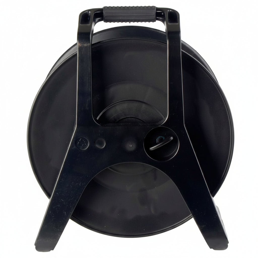 JackReel F4 high performance fiber optic ready cable reel with critical bend radius hub rear thumb-wheel lock and cushion grip handle