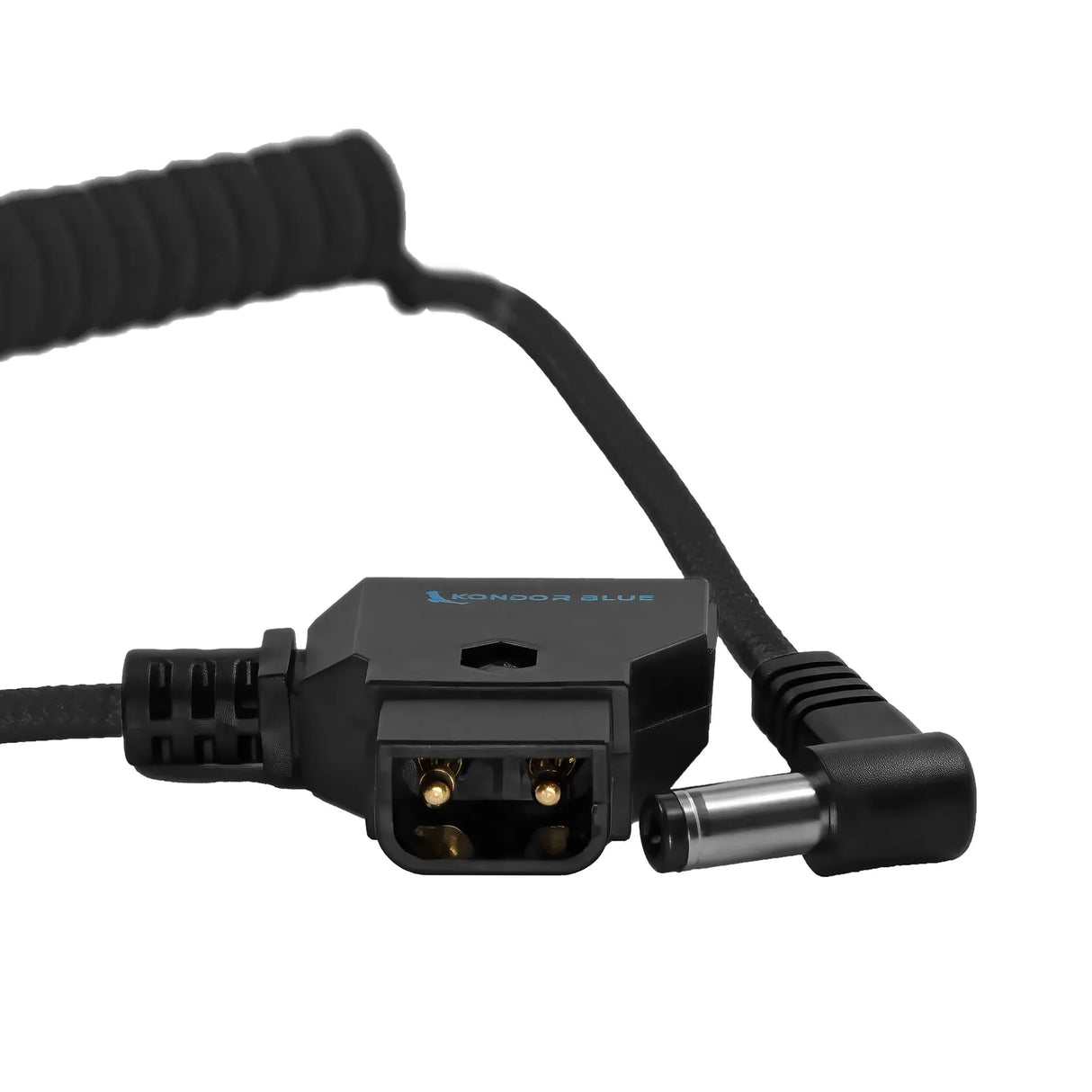 Kondor Blue D-Tap to DC Right Angle Coiled Cable for Canon C70/Atomos, Raven Black