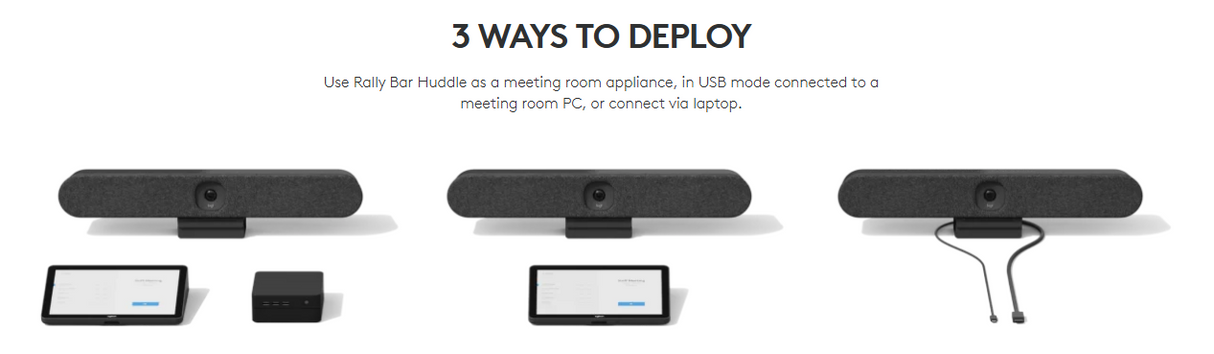 Logitech Rally Bar Huddle all-in-one video bar with 4K digital PTZ camera six microphone array Multi-Mount and built-in speaker for small rooms