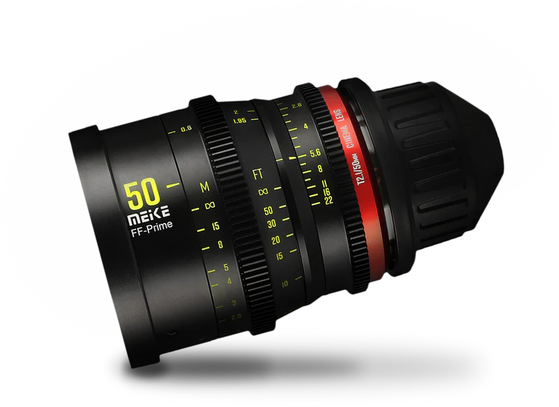 Meike Cinema Full Frame Cinema Prime 50mm T2.1 PL Lens with 45mm image circle 0.8 pitch gears 11 iris blades and 330 degree focus rotation
