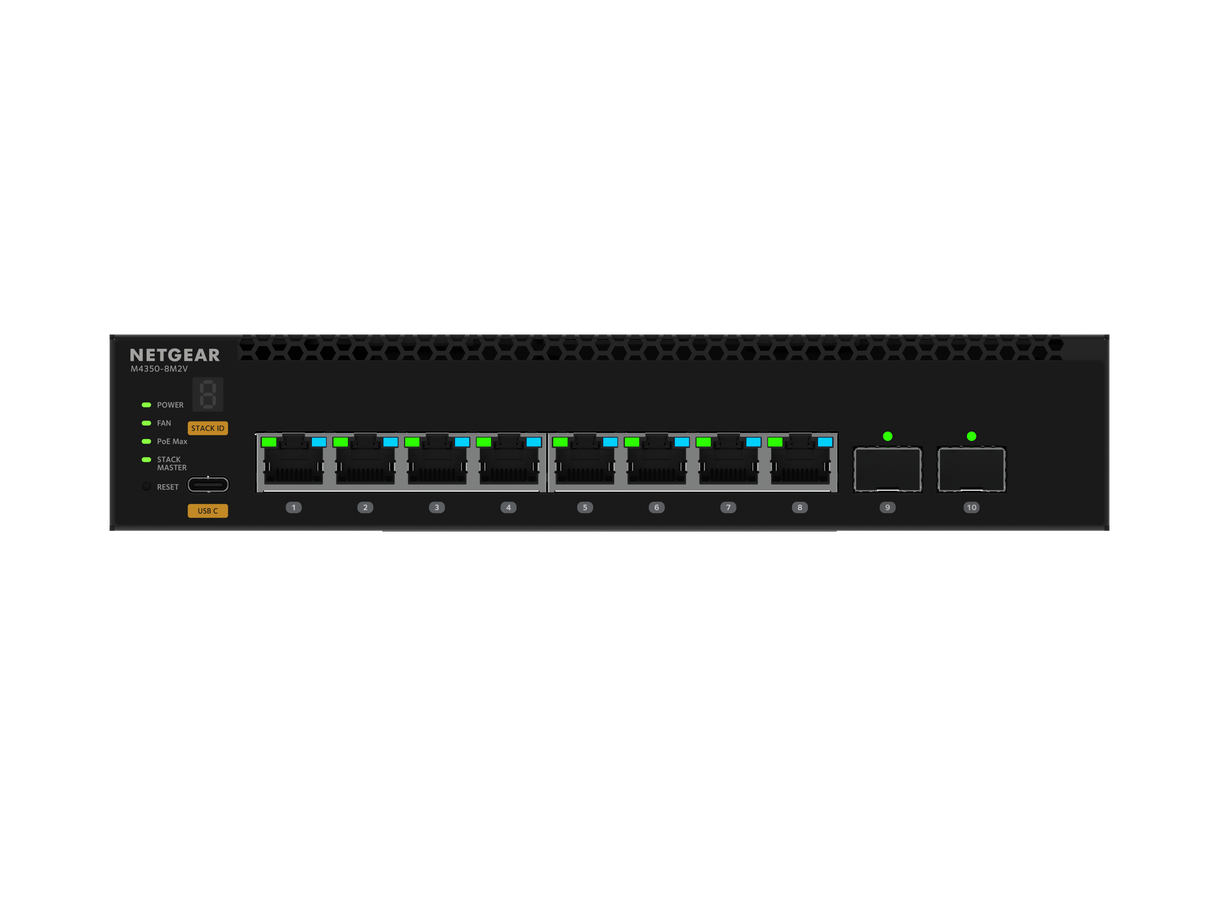 NETGEAR M4350-8M2V (MSM4310) 8x2.5G PoE++ (119W base, up to 551W) and 2x25G SFP28 Fully Managed Switch