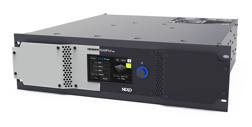 NEXO NXAMP4x4MK2 4-channel 4500W amplifier with Class D amplification DSP processing color touchscreen and network control