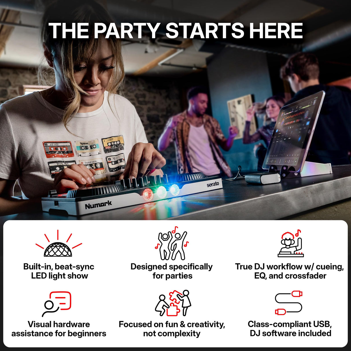 Numark Party Mix III Bluetooth DJ Controller with Built-In Light Show