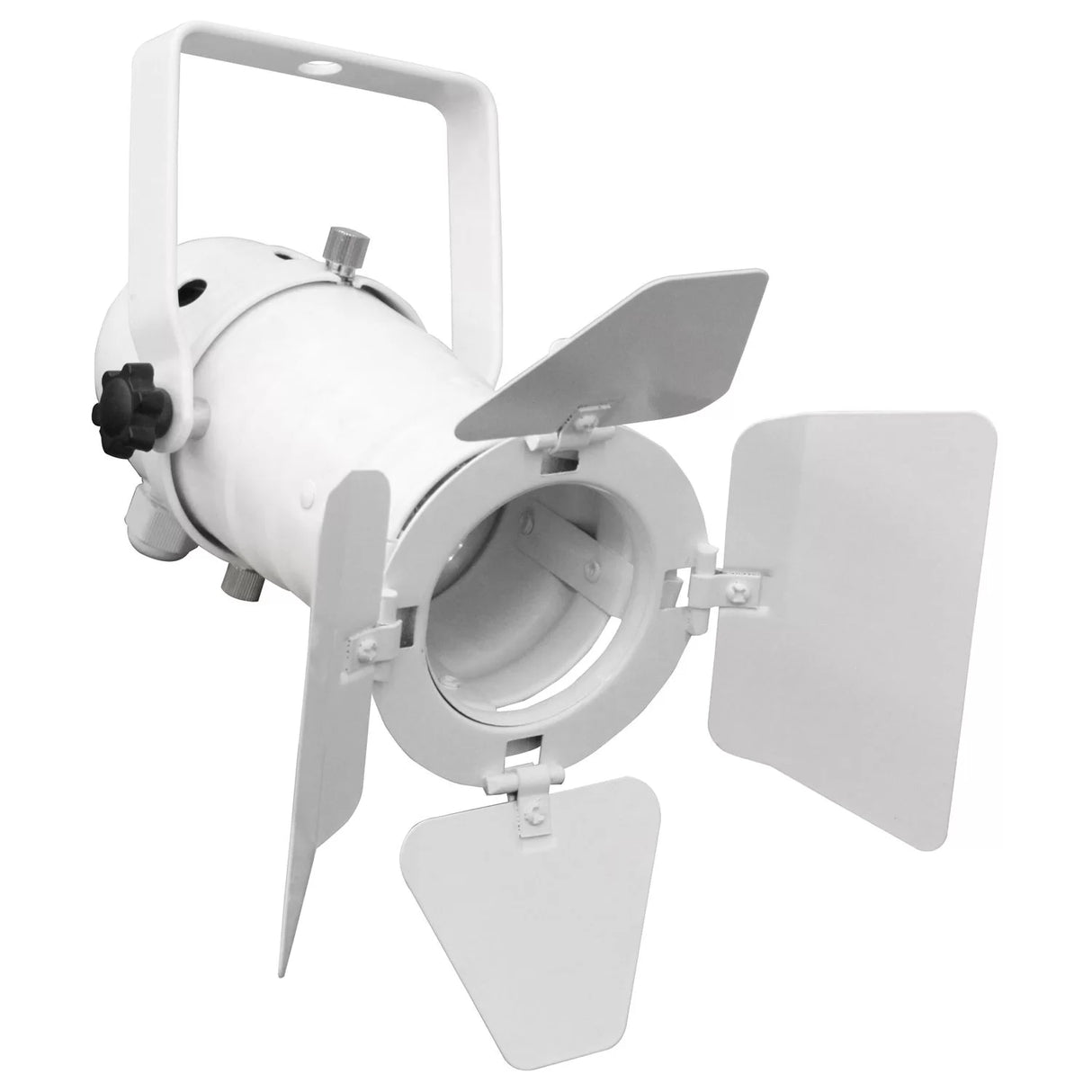 Odyssey LSPAR20BDW white aluminum barn door for PAR 20 Odyssey light fixtures with adjustable folding frame, 4.25 x 3.5 x 0.75 inch folded size, and 0.35 lb weight