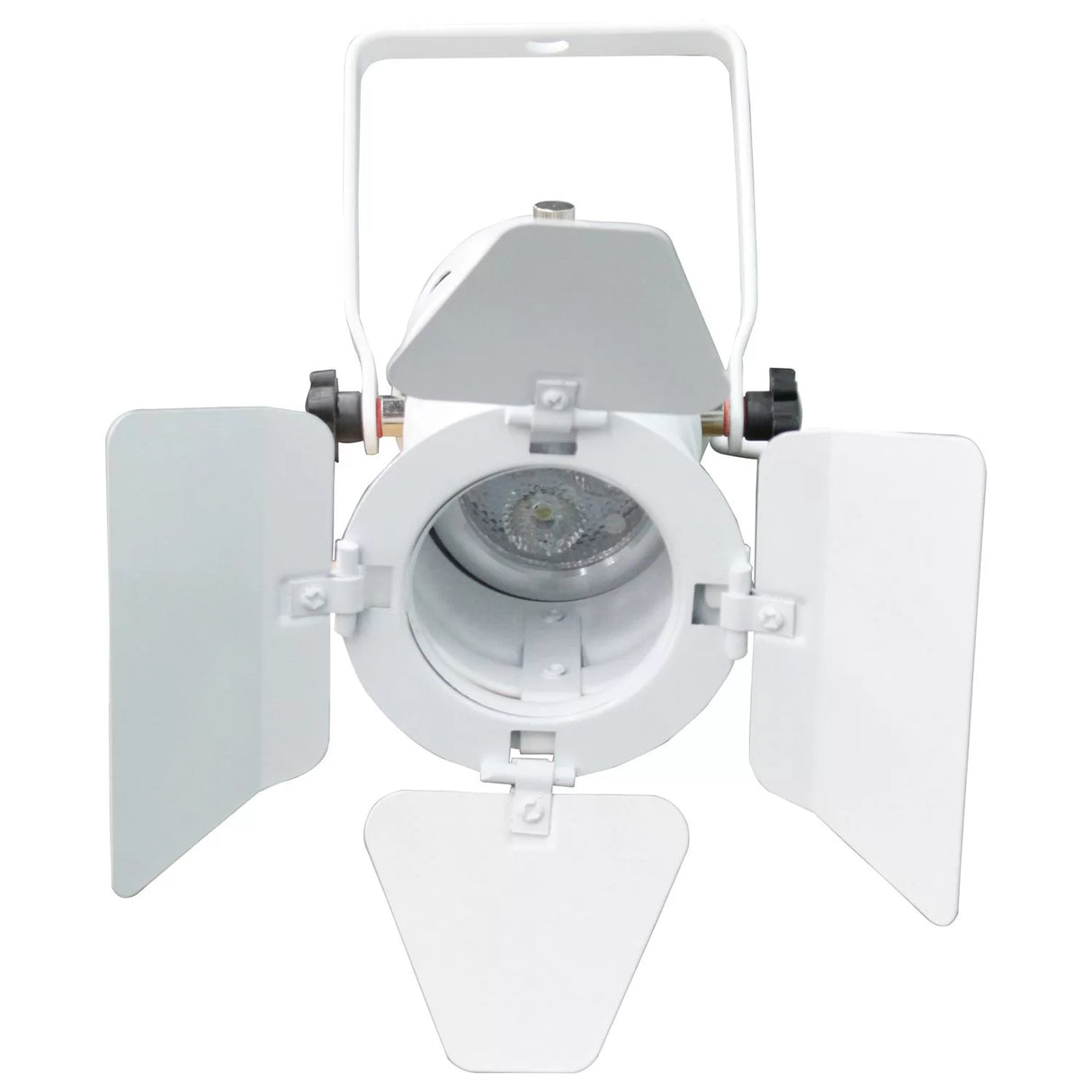 Odyssey LSPAR20BDW white aluminum barn door for PAR 20 Odyssey light fixtures with adjustable folding frame, 4.25 x 3.5 x 0.75 inch folded size, and 0.35 lb weight