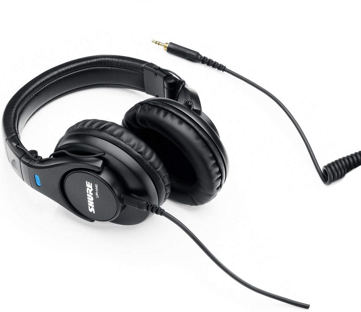 Shure SRH440 professional studio headphones with 40mm dynamic neodymium drivers, closed-back circumaural design, detachable coiled cable, 1/4-inch adapter, and carrying pouch