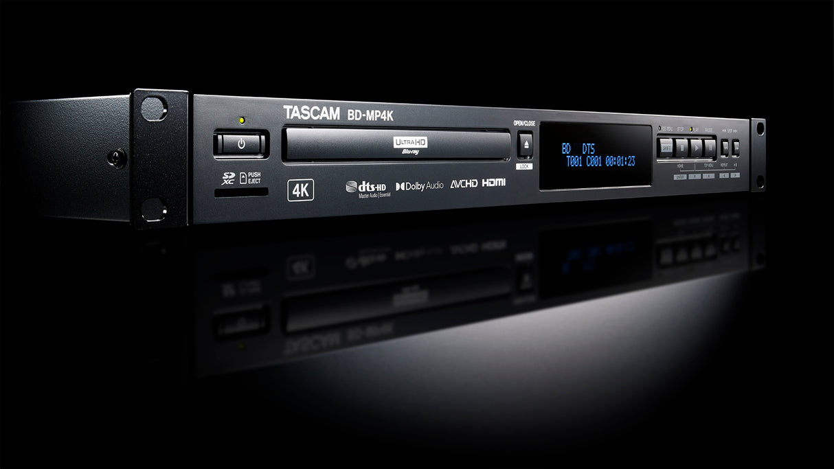 Tascam BD-MP4K Professional-Grade 4K UHD Blu-Ray Multi-Media Player with HDMI XLR audio RS-232C Ethernet and 1U rackmount design