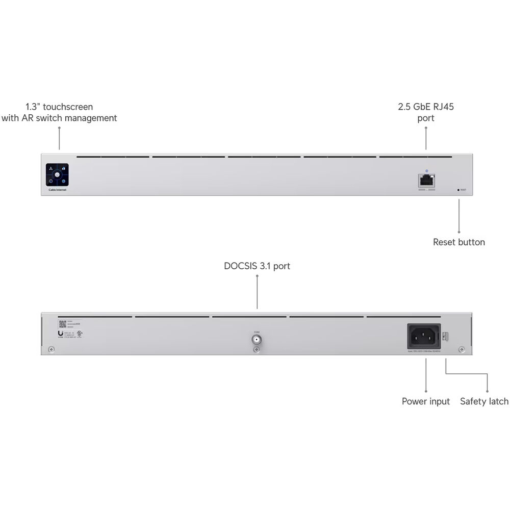 Ubiquiti UniFi Cable Internet Modem Multi-Gigabit High-Speed Connectivity with DOCSIS 3.1 2.5GbE RJ45 port 1U rack mount design and Bluetooth v4.1