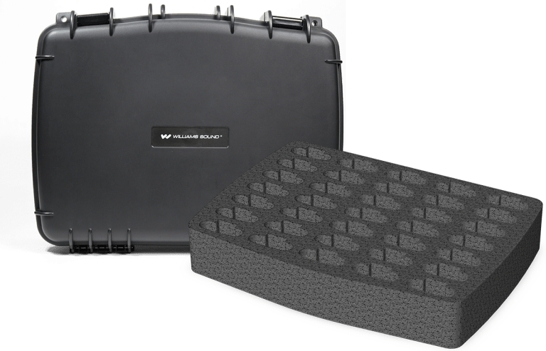 Williams AV CCSā056ā35 carry case and custom 35āslot foam insert for PPA T46 transmitter, FM IR loop and bodypack receivers