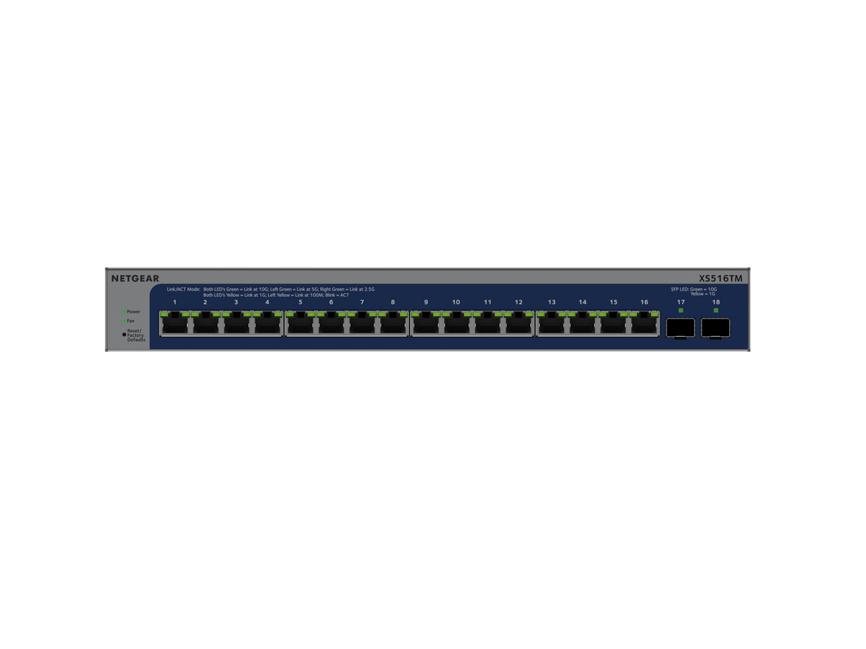 NETGEAR XS516TM 16-Port 10G/Multi-Gigabit Ethernet Smart Switch with 2 10G SFP+ Ports