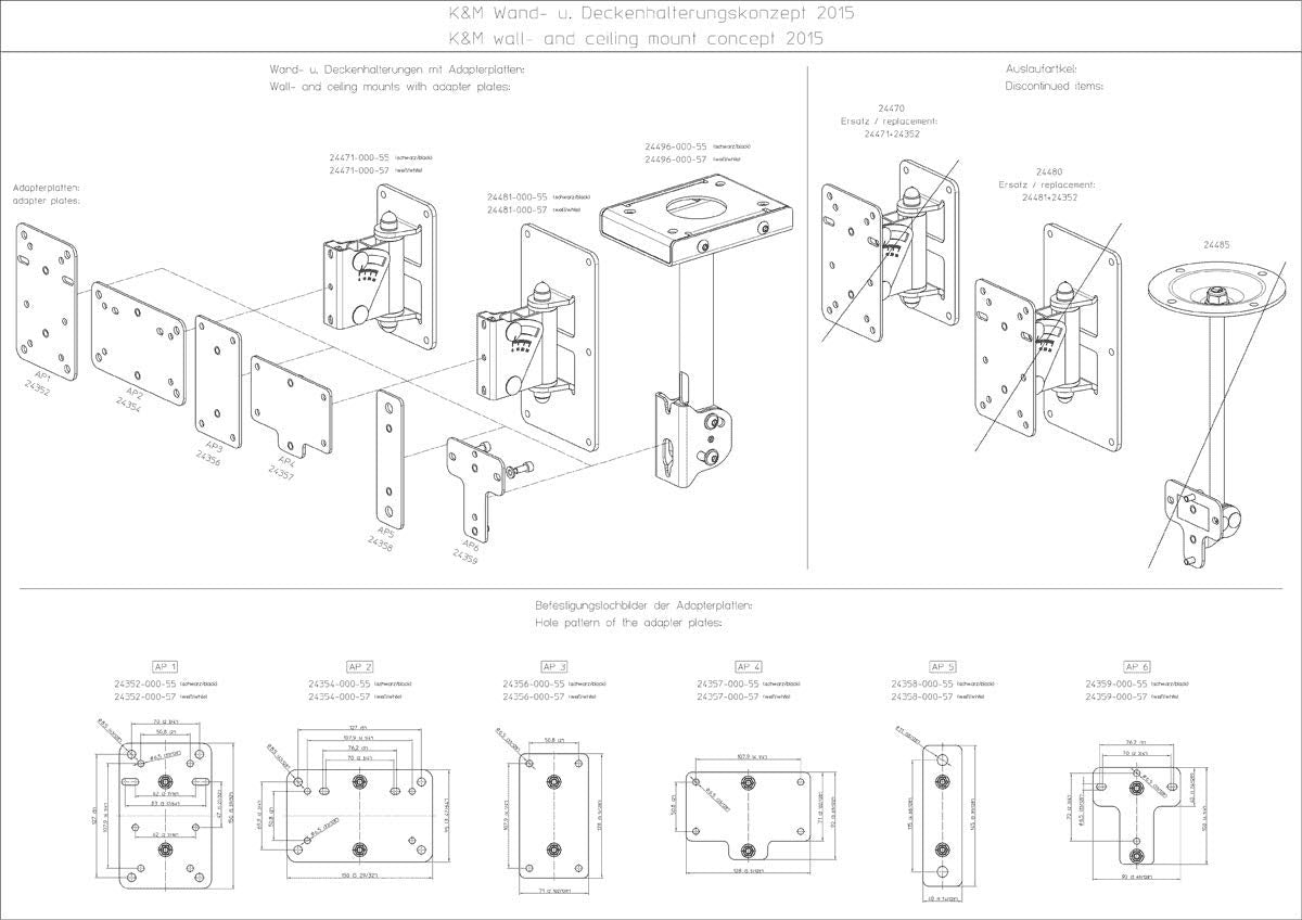 K&M 24356 Bracket Vertical Adapter Panel Black