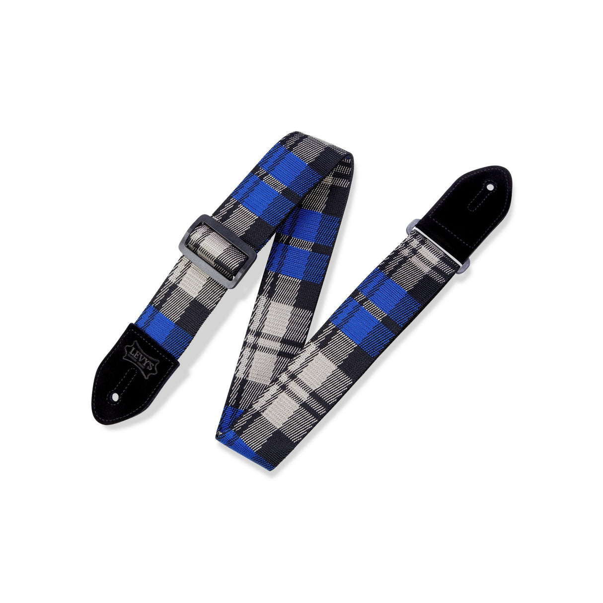Levyās Cobalt Plaid Poly Guitar Strap Blue Cream Black - accessories