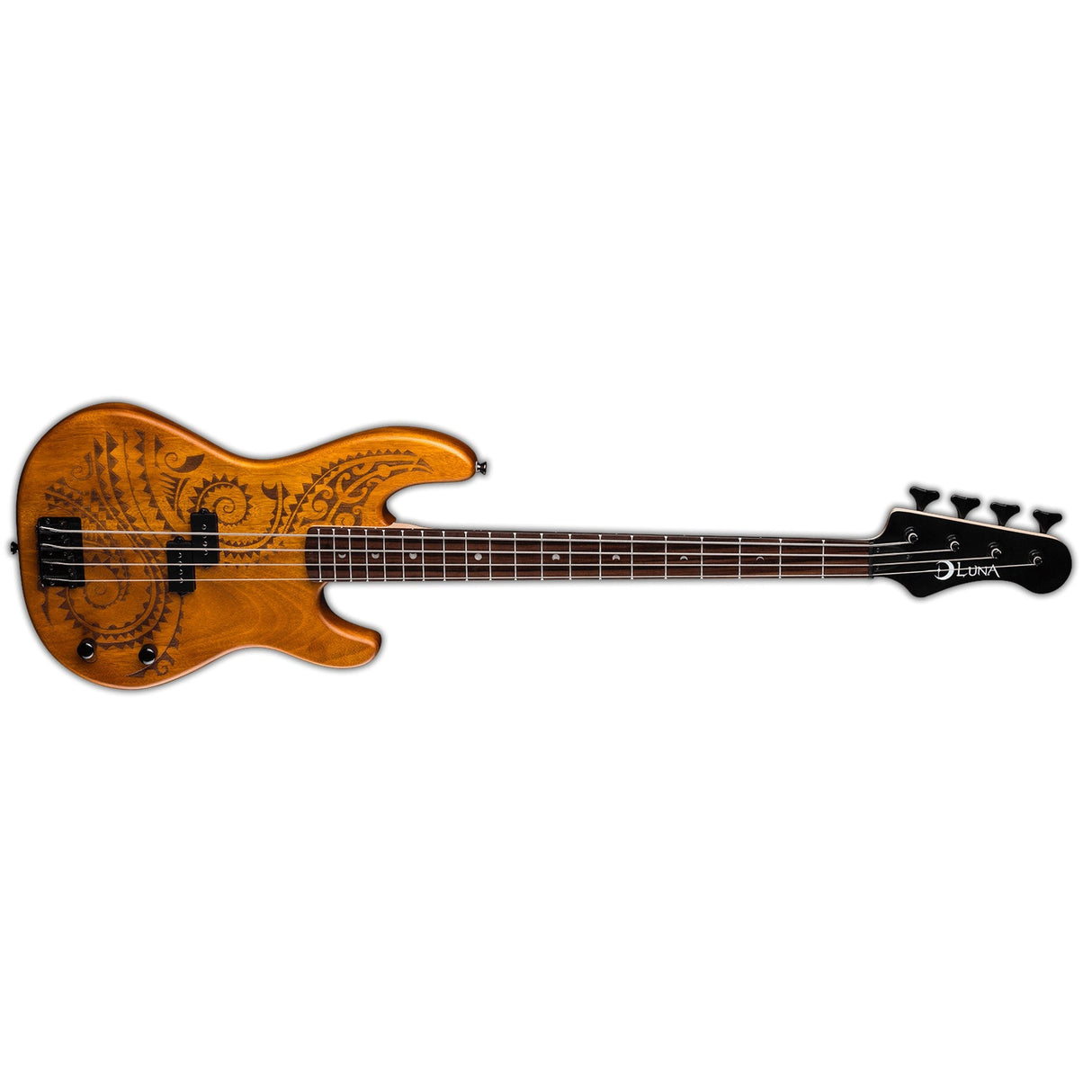 Luna Guitars Tatoo 34-Inch Long Scale Satin Natural Electric Bass Guitar 4-String - guitar