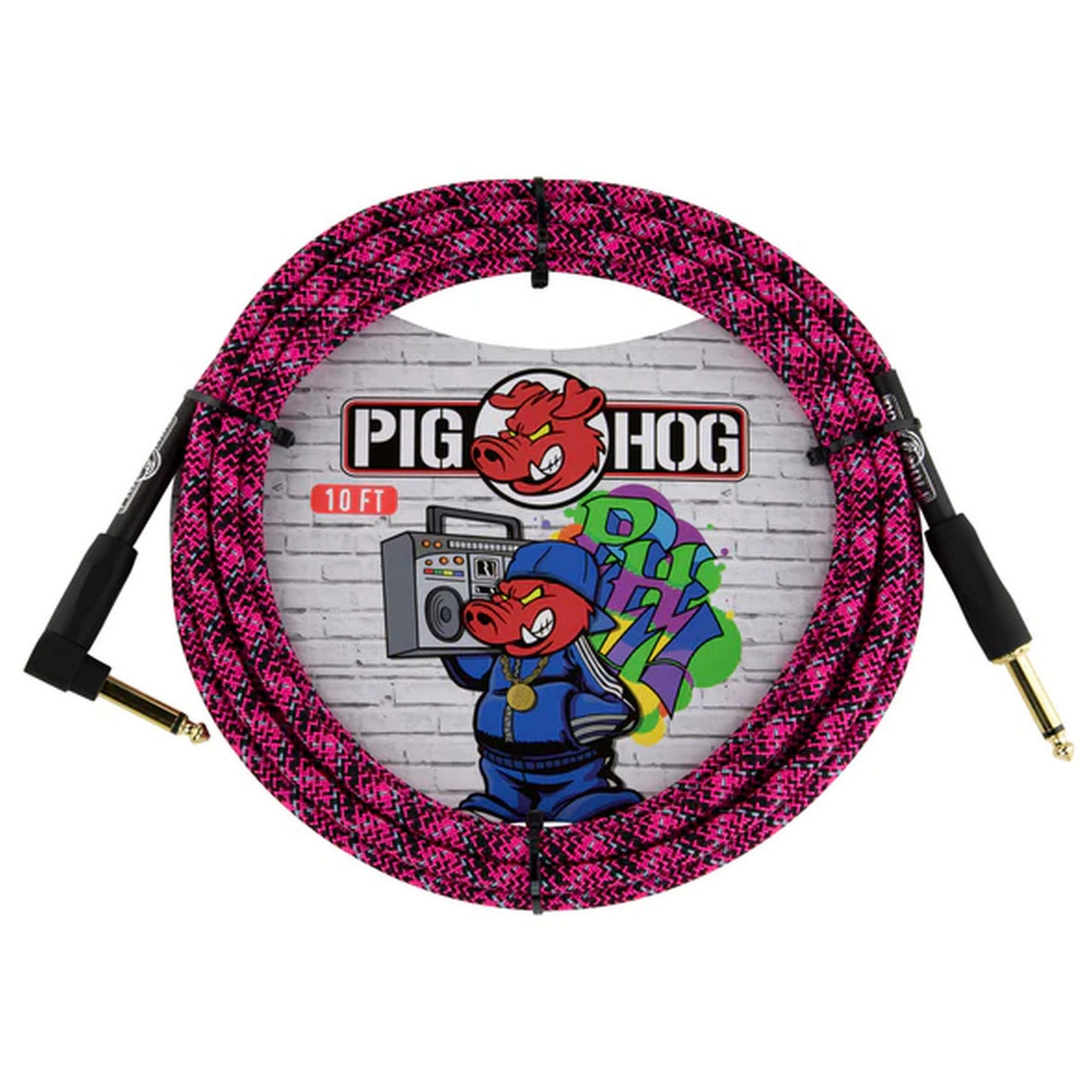 Pig Hog PCH10GPKR Pink Graffiti Instrument Cable 10-Feet Right Angle