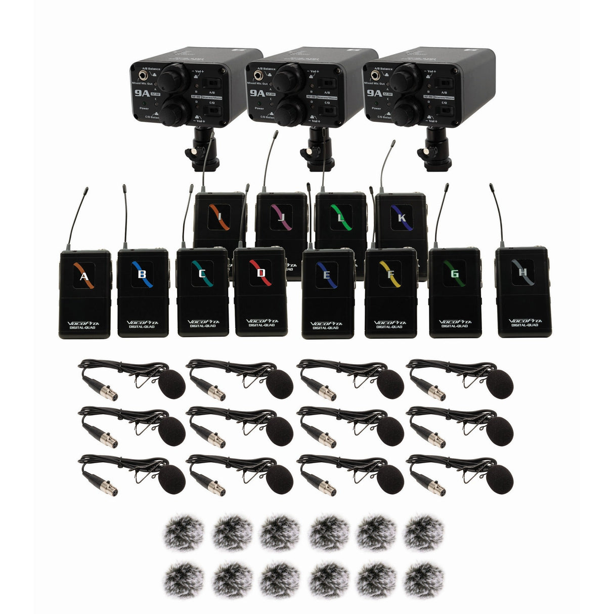 VocoPro FIELD-QUAD-FILM-12B Portable Twelve Lavalier Field/Camera-Mountable Wireless Microphone System 902-927.2 MHz