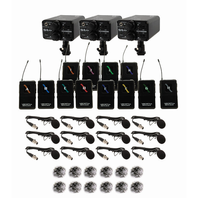 VocoPro FIELD-QUAD-FILM-12B Portable Twelve Lavalier Field/Camera-Mountable Wireless Microphone System 902-927.2 MHz