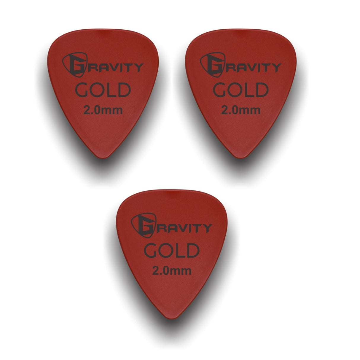 Gravity Picks GP20RD-3pk Colored Gold Series Picks Traditional 351 2.0mm Red 3-Pack - accessories