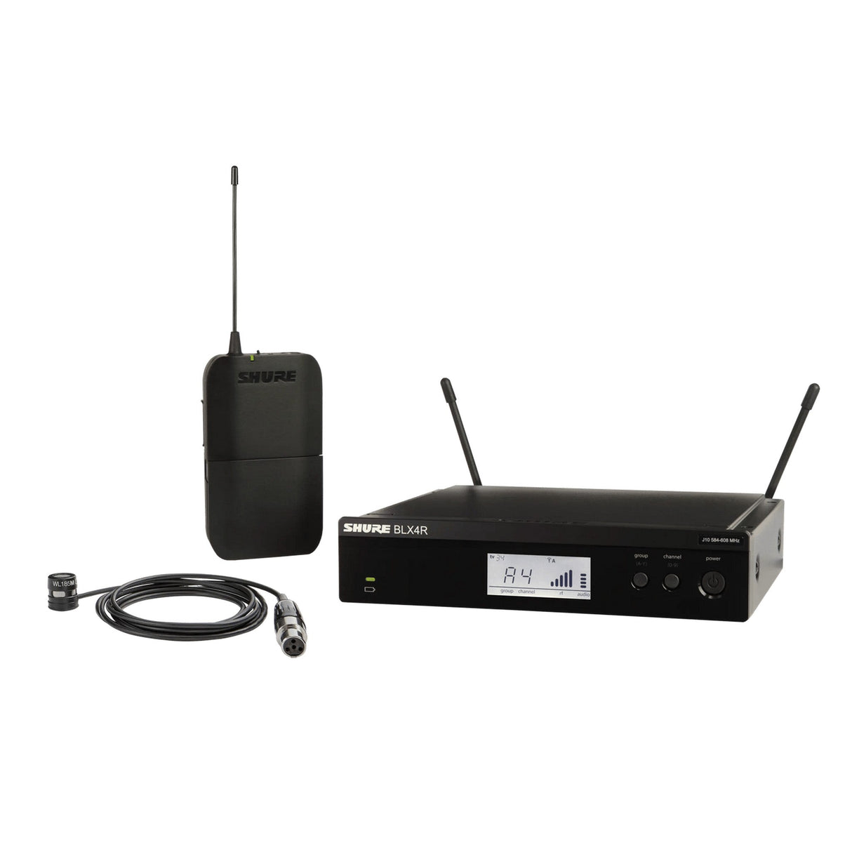 Shure BLX14R/W85M Wireless Rackmount Presenter System with WL185m Lavalier Microphone - H10: 542-572 MHz