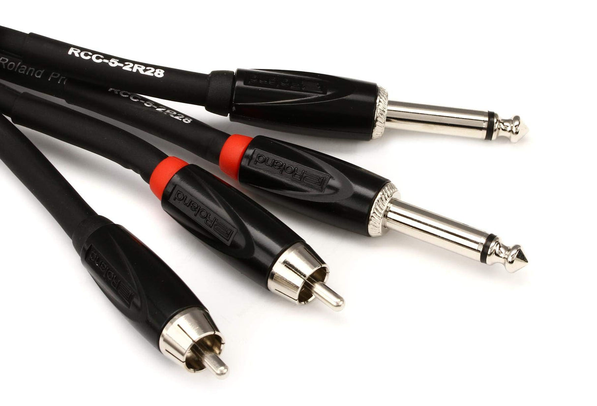 Roland RCC-5-2R28 60 Inch Low Capacitance Interconnect 1/4 To RCA Insert Splitter Dual Jack Black Series Heavy Duty