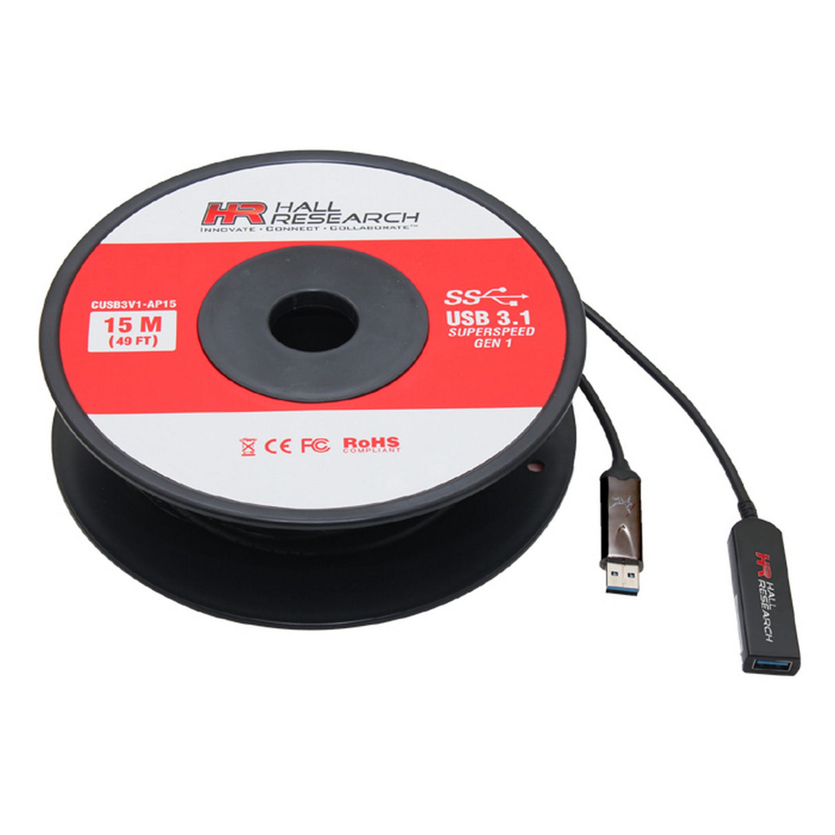 Hall Technologies CUSB3V1-AP15 USB 3.0 Javelin Active Optical Plenum Cable with Regulated Power 15 Meters