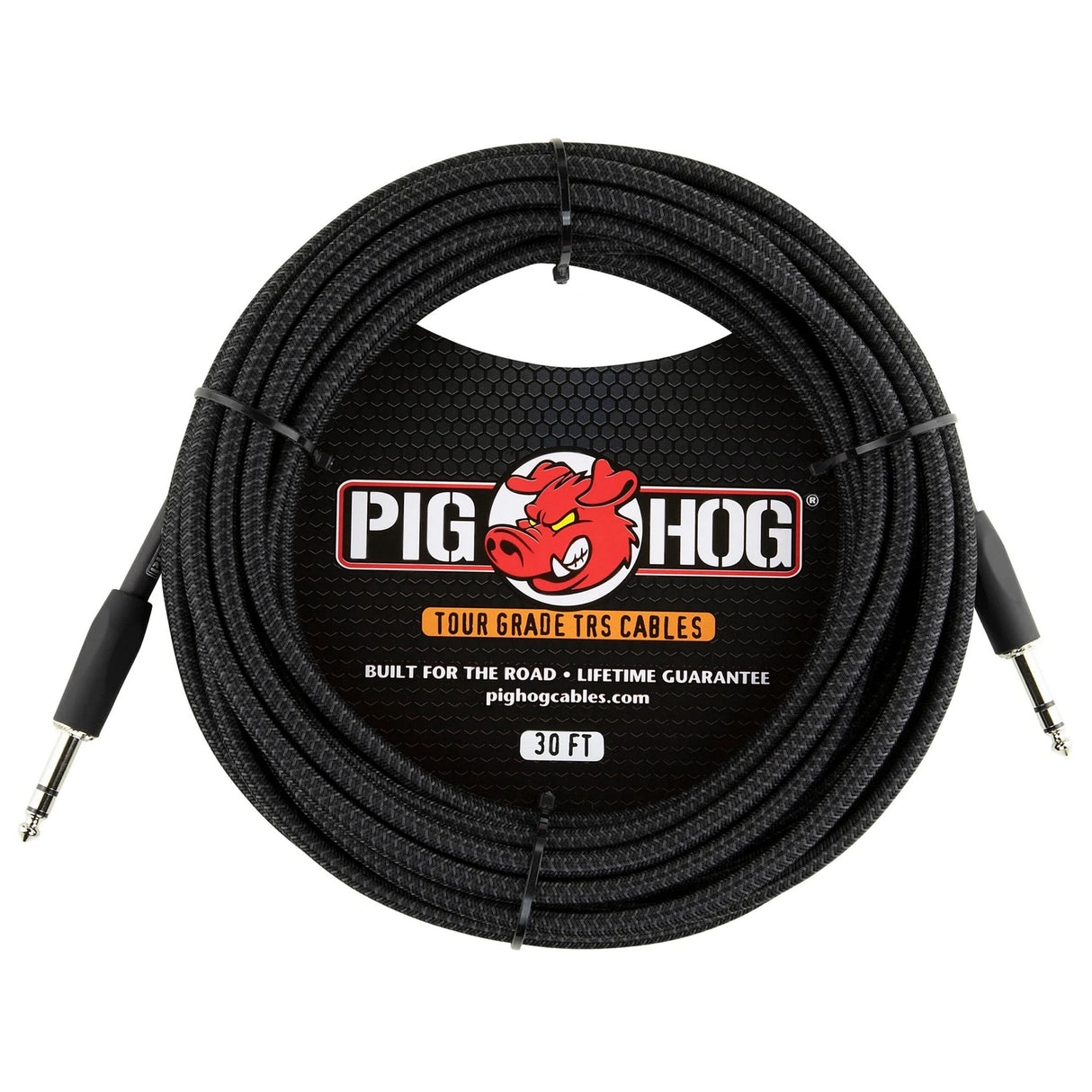 Pig Hog PTRS30BK Vintage Series 1/4-Inch TRS Male to 1/4-Inch TRS Male Cable 30-Foot Black Woven