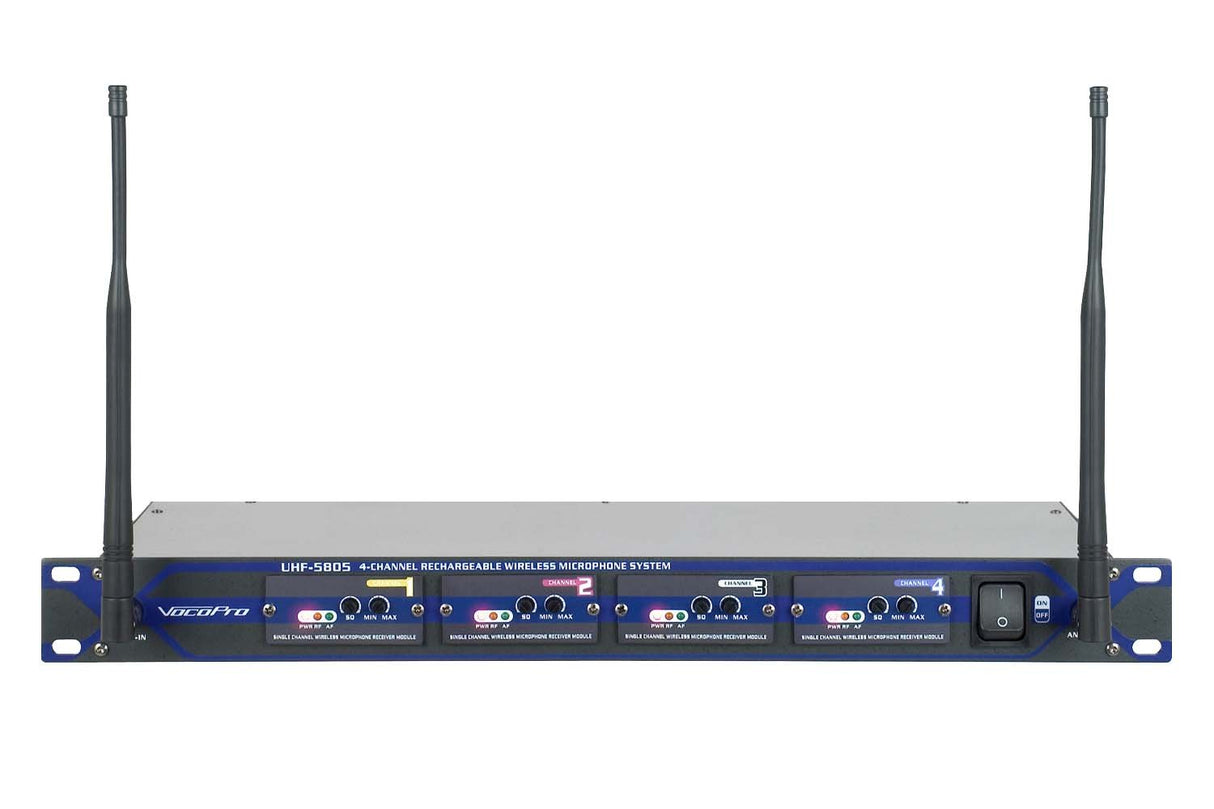 VocoPro UHF-5805 Professional Rechargeable 4-Channel UHF Wireless Microphone System Frequency 10