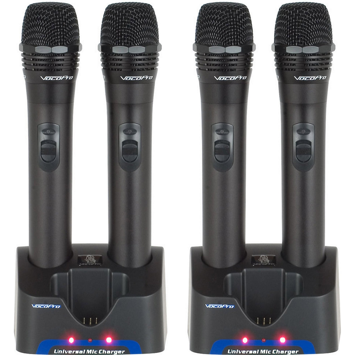 VocoPro UHR-9 Four UHF Handheld Rechargeable Microphones with Charging Stations 9A 9B 9C 9D