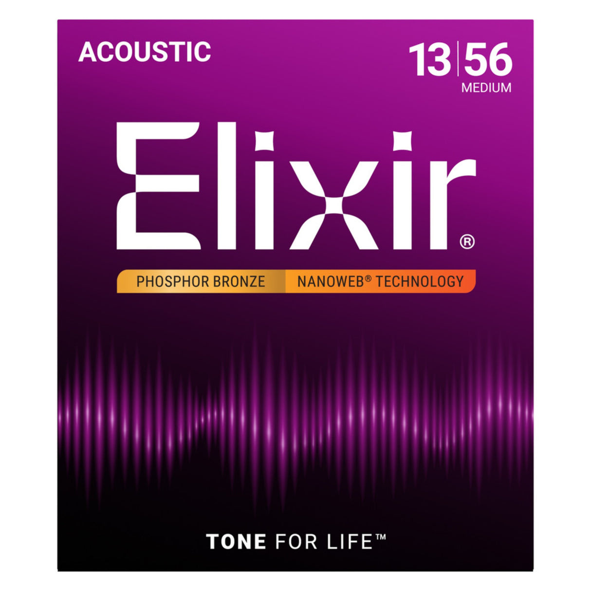 Elixir 16102 Phosphor Bronze NANOWEB Acoustic Guitar Strings - Medium (13-56)
