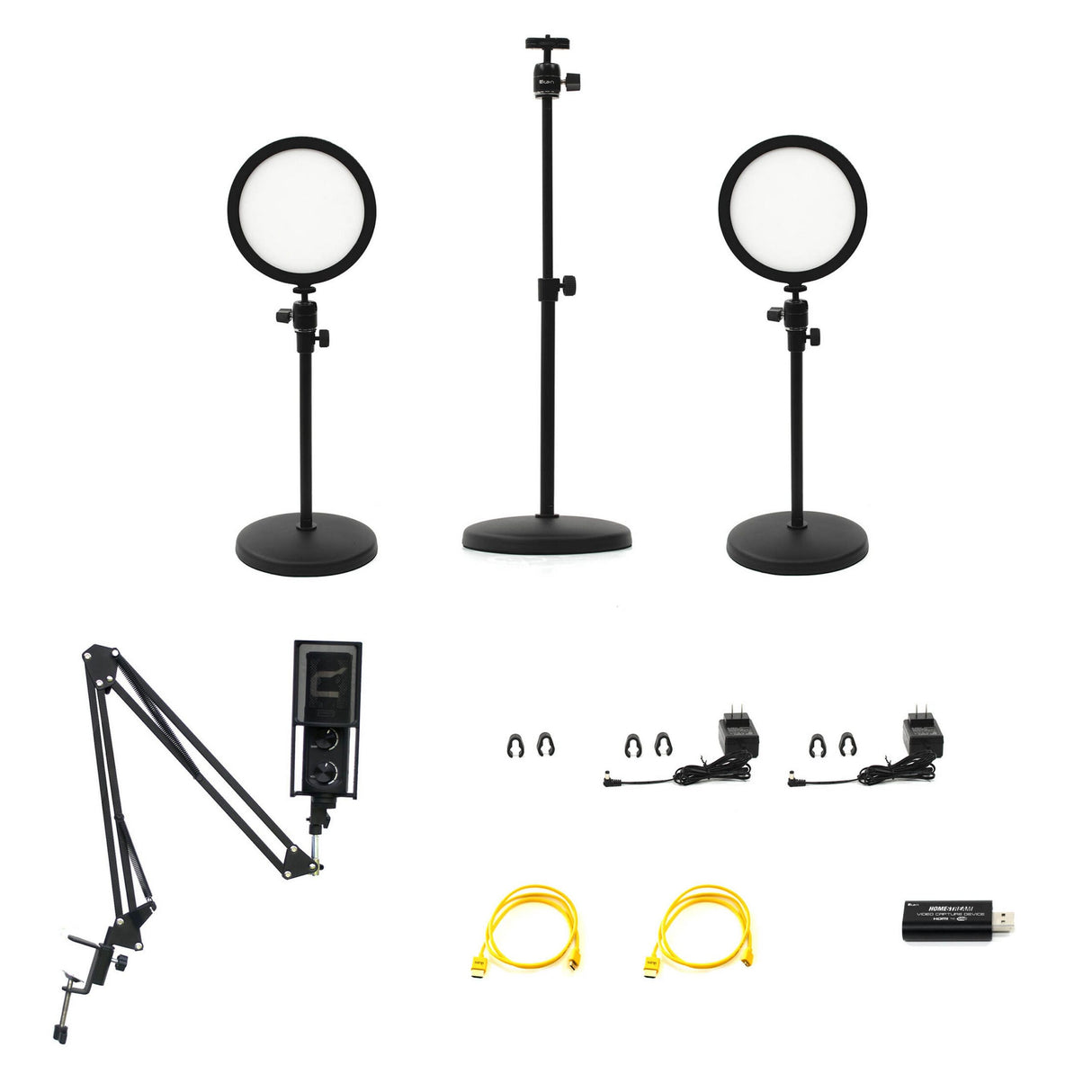 Ikan HomeStream Video Kit 3 with 2 Desktop Lights HDMI Capture Device Camera Stand Podcast Mic and Arm