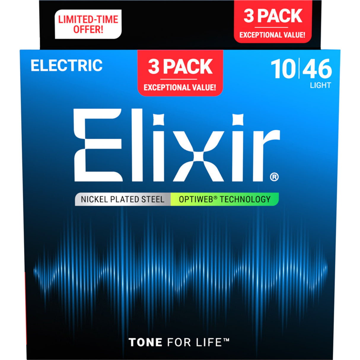 Elixir 16552X Nickel-Plated Steel OPTIWEB Electric Guitar Strings 3-Pack - Light (10-46)