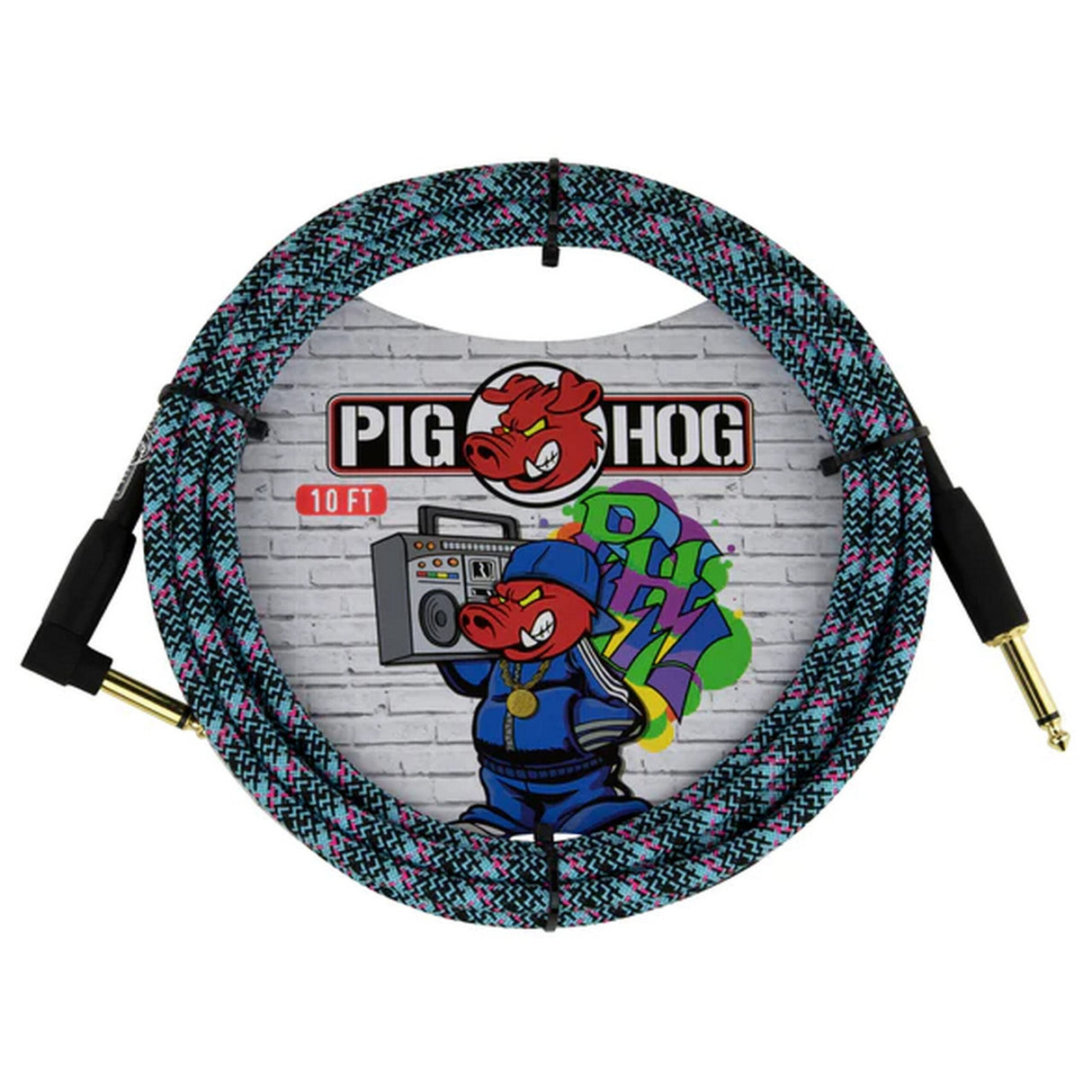 Pig Hog PCH10GBLR Blue Graffiti Instrument Cable 10-Feet Right Angle