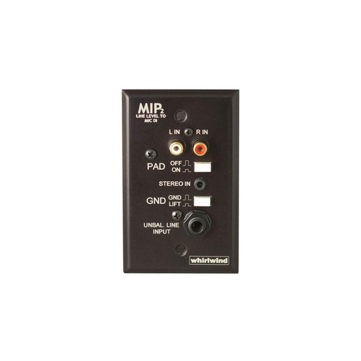 Whirlwind MIP2B 1-Gang Wall Input Plate with 3.5mm TRS Dual RCA 1/4-Inch TS Inputs Black