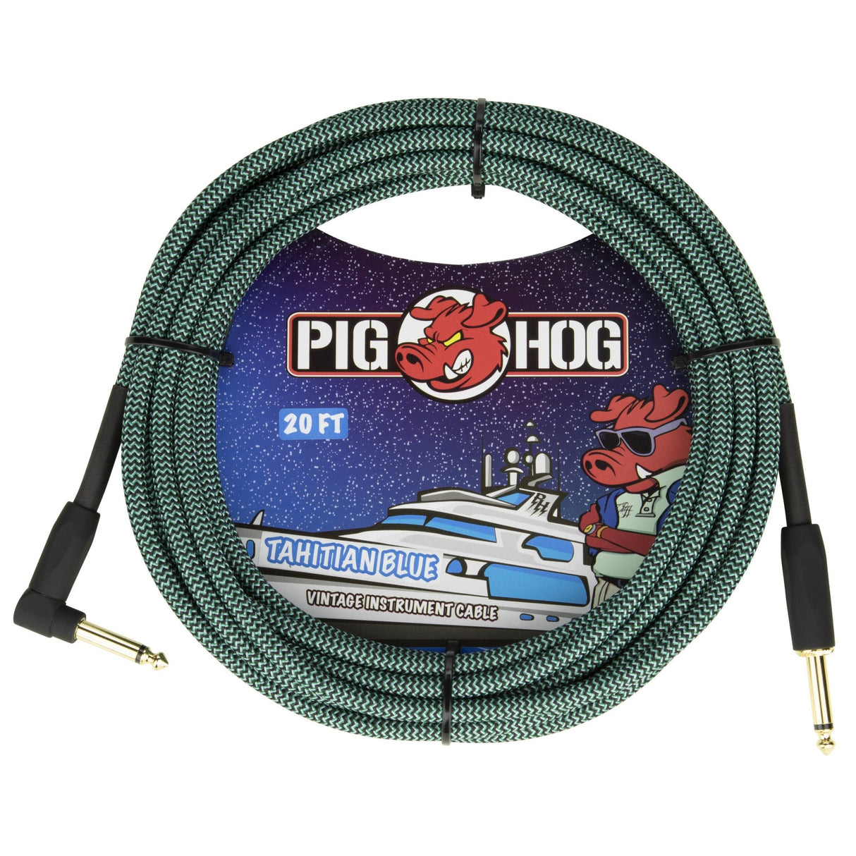 Pig Hog PCH20TABR Tahitian Blue Instrument Cable 20-Foot Right Angle