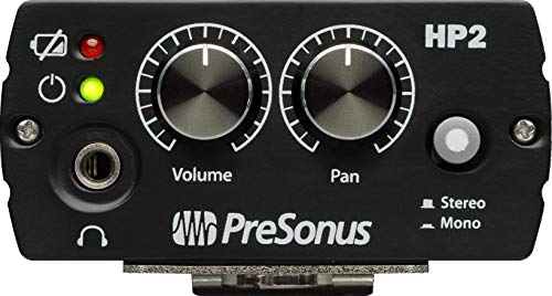 PreSonus HP2 Pan Control Knob 1/8 Inch Phone Output Battery Powered Stereo Mono Personal Belt Clip On Headphone