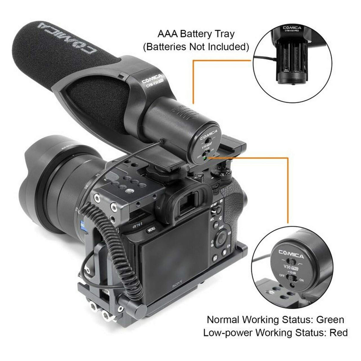 Comica CVM-V30-PRO-B Supercardioid Shotgun Microphone with3.5mm Jack Black