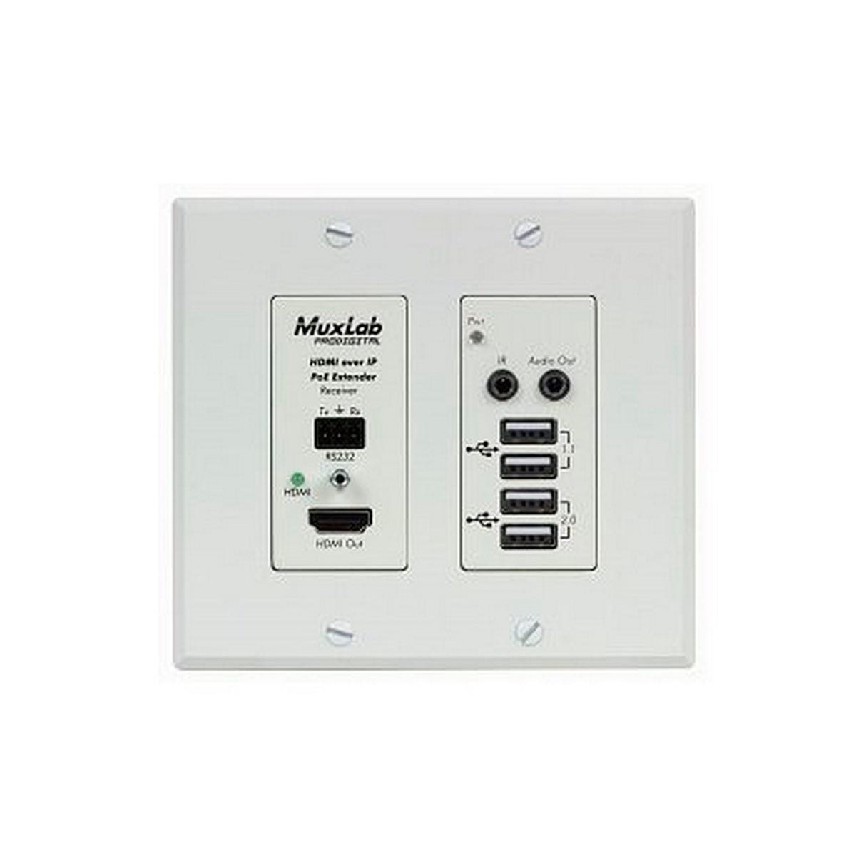 MuxLab 500777-RX-WH HDMI/USB over IP PoE WP Receiver UHD-4K White