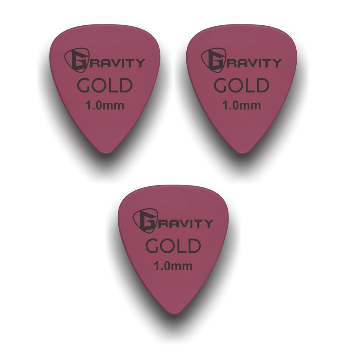 Gravity Picks GP10PK-3pk Colored Gold Series Picks Traditional 351 1.0mm Pink 3-Pack - accessories