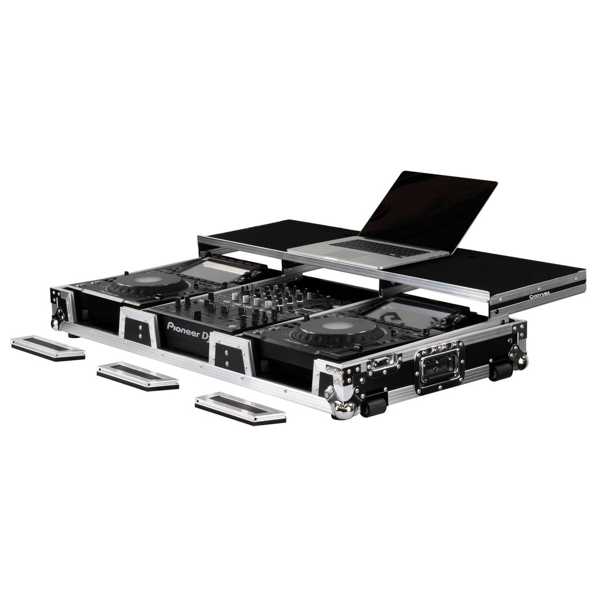 Odyssey Universal 12-Inch DJ Mixer and 2 Media Players Flight Coffin Case with Glide Platform - Silver