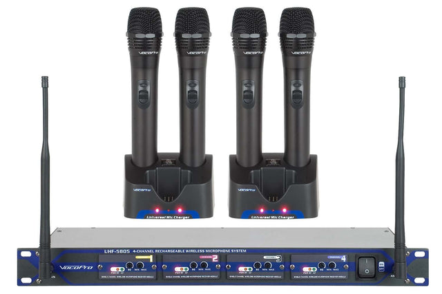 VocoPro UHF-5805 Professional Rechargeable 4-Channel UHF Wireless Microphone System Frequency 10