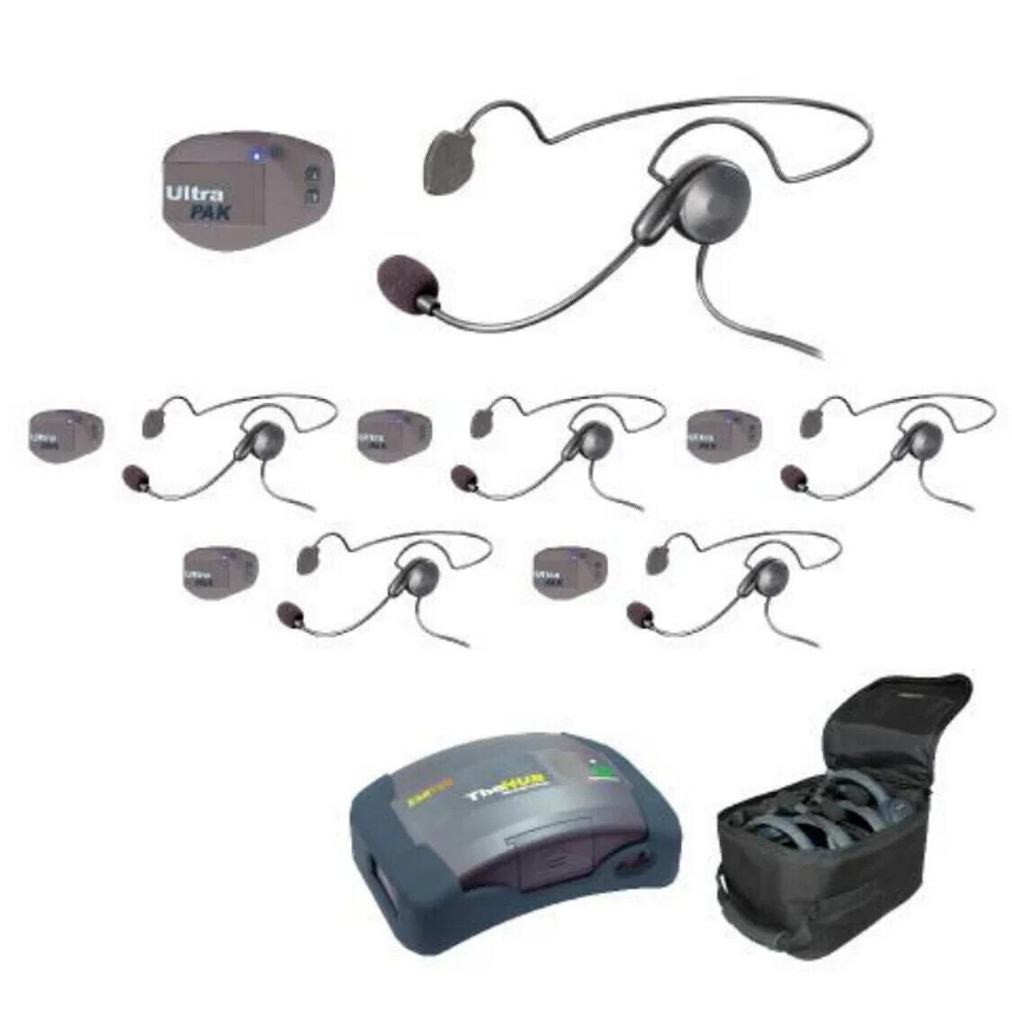 Eartec UPCYB6 UltraPAK and HUB Headset System with 1-HUB 6-UltraPAK and 6-Cyber Headsets