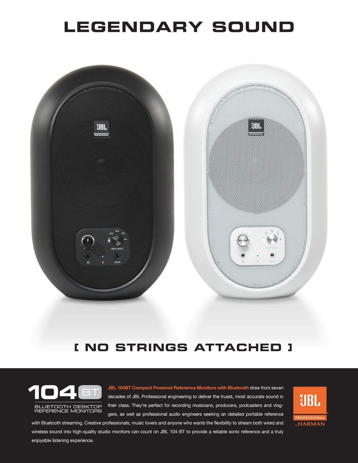 JBL Professional 104-BT Compact Desktop Reference Monitors with Bluetooth Black (Used) - used