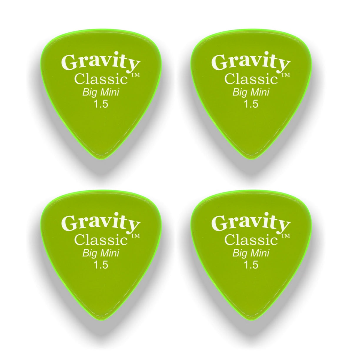 Gravity Picks GCLB15P-4pk Classic Picks Polished Big Mini Size 1.5mm Fluorescent Green 4-Pack - accessories