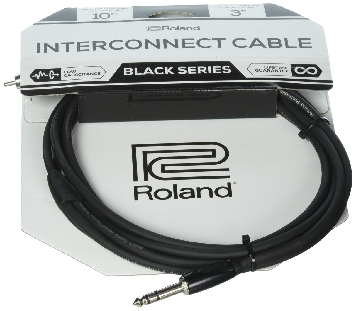 Roland RCC-10-TR2R 120 Inch Low Capacitance Interconnect 1/4 Inch Insert Splitter TRS Male To Dual RCA Jack Black