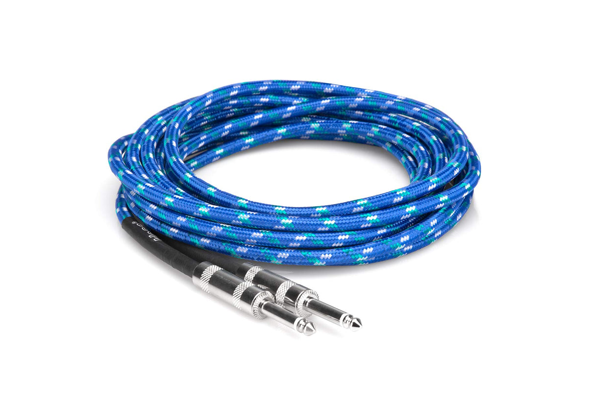Hosa 3GT-18C2 Straight to Same Cloth Guitar Cable 18 Foot Blue/Green/White - accessories