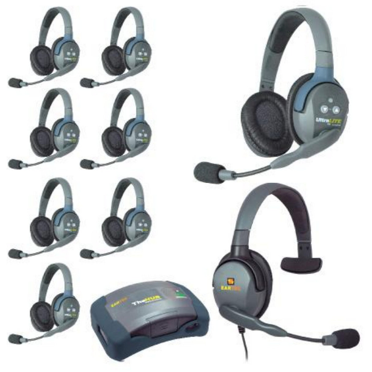 Eartec HUB9DMXS UltraLITE and HUB 9 Person Headset System with 8 ULDR 1 Max 4G Single