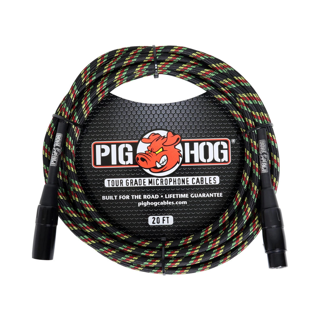 Pig Hog PHM20RAS ’Rasta Stripes’ Woven Microphone Cable 20ft XLR