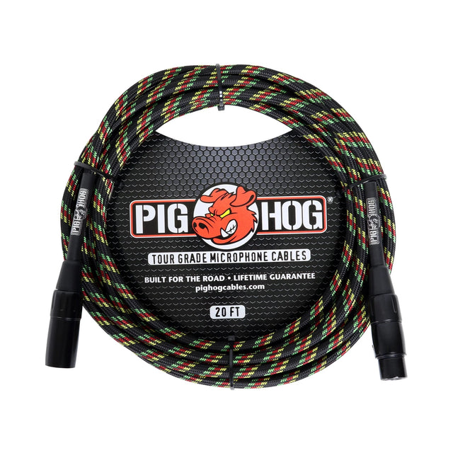 Pig Hog PHM20RAS ’Rasta Stripes’ Woven Microphone Cable 20ft XLR